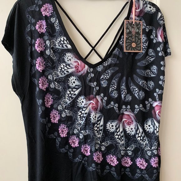 TED BAKER LONDON Butterfly Strappy Shirt Sz L - Picture 2 of 5